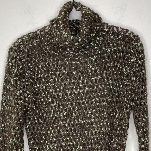 Free People Y2K Crochet Sweater (Sz S/M) Vtg Open Mohair Turtleneck Brown Tunic - Picture 3 of 9
